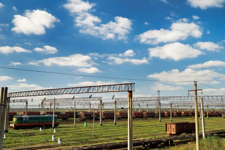 View on railway cargo station with carsの写真素材