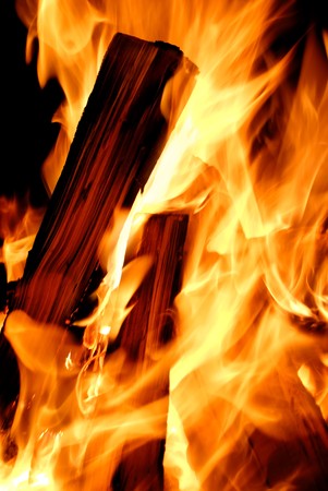 Closeup of the wood burns on fire