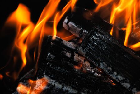 Closeup of the wood burns on fireの写真素材