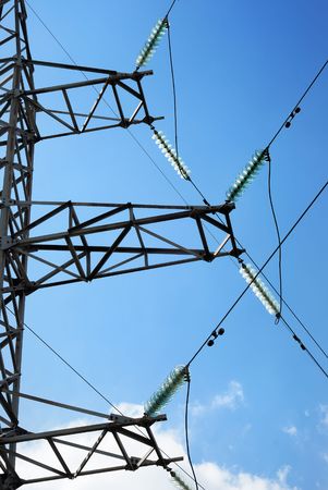 High voltage electric line at the fieldの写真素材