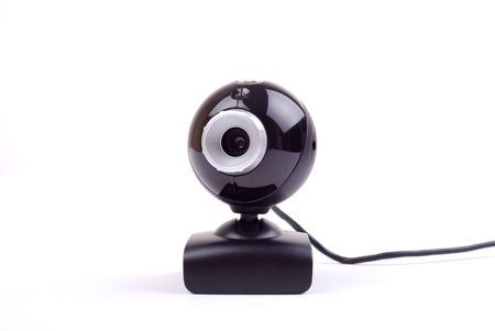 Black classic webcam isolated on white background