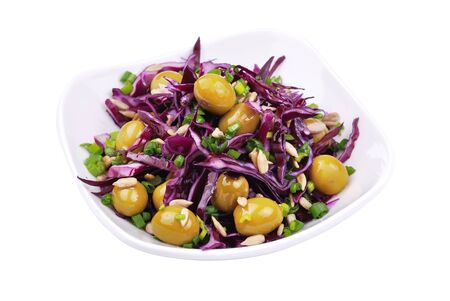Fresh salad from cabbage, olives and other vegetablesの写真素材