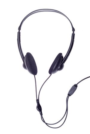 The black generic headphones isolated on whiteの写真素材