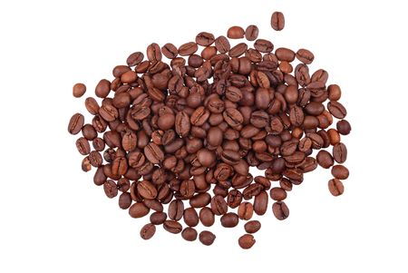 Handful of coffee beans isolated on whiteの写真素材