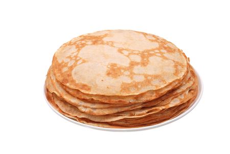 Stack of crepes on a plate isolatedの写真素材