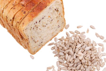 The slices fitness bread with sunflower seeds isolated の写真素材