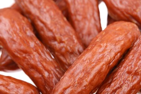 Group of tasty sausages isolated on white