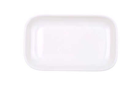 The rectangular white dish isolated on whiteの写真素材