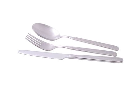 Photo of knife, spoon, fork isolated on whiteの写真素材