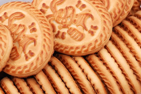 Background from many round cookies