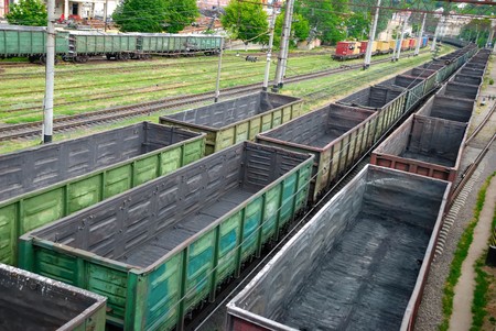 Empty railway cars for various crumbly cargoesの写真素材
