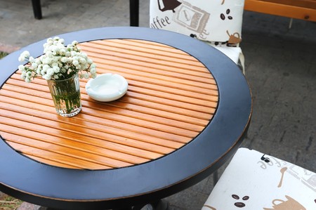 Interior of a summer open-air cafeの写真素材
