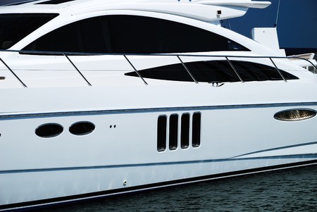 White yachts on an anchor in harborの写真素材