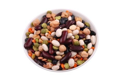 The plate with various bean on whiteの写真素材