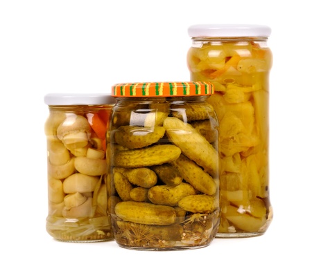 set of vegetable preserves. cucumbers, peppers, mushrooms. isolatedの写真素材