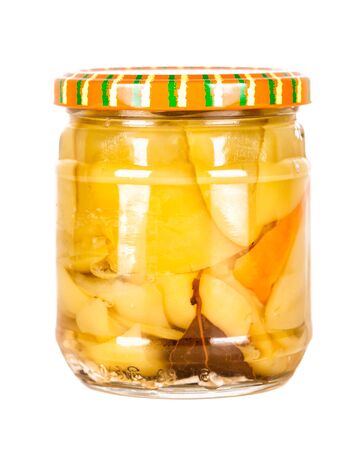 canned pepper isolated on whiteの写真素材