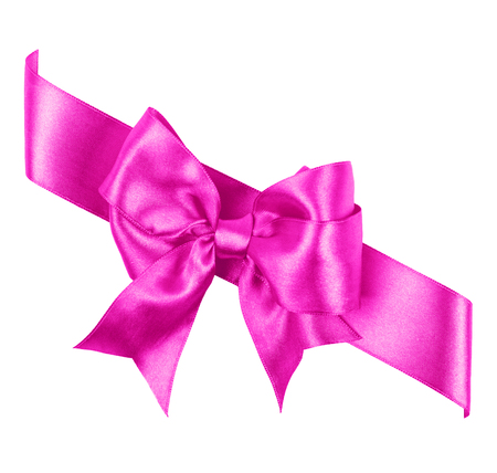 pink bow made from silk ribbon isolatedの写真素材