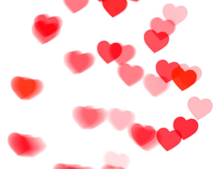 red heart bokeh on white background