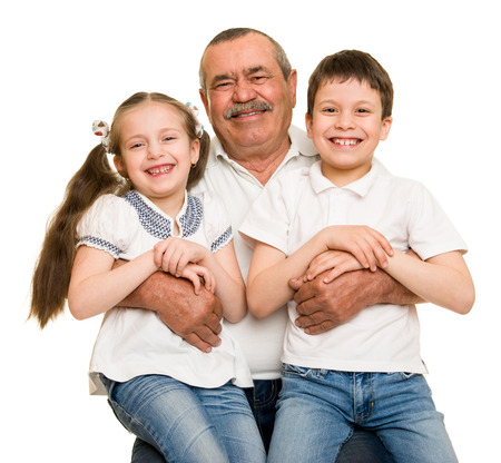 Grandfather and grandchildren portraitの写真素材