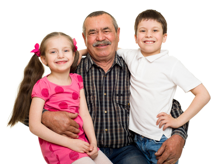 Grandfather and grandchildren portrait studio shoot