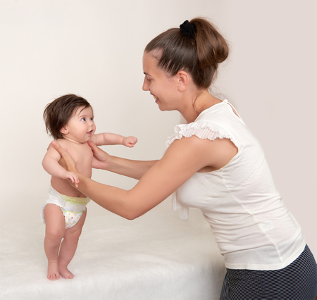 mother and baby on white backgroundの写真素材