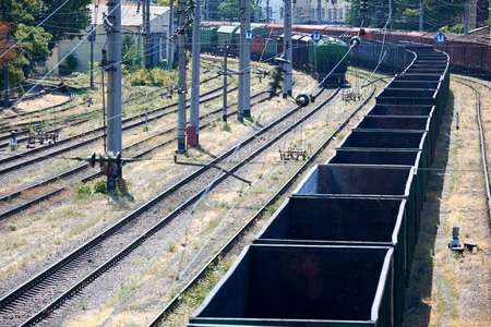 railway cars at the station, logistics, infrastructure, cargo transportation conceptの写真素材