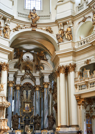 Lviv, Ukraine - August 5, 2017, interior of Dominican Cathedral, famous center of religion and historic cityのeditorial素材