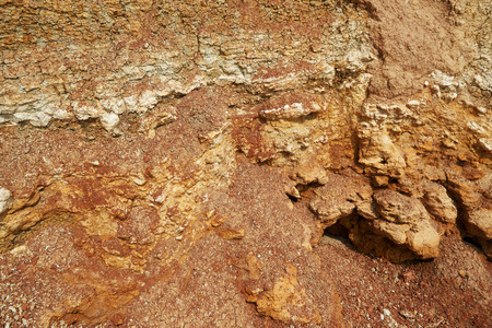 the texture of the dry clay at the sea cliff, sea coast with high hills, beautiful wild landscape