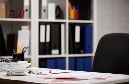 Business office workspace - tablet pc, reports., table closeup. Business financial accounting...