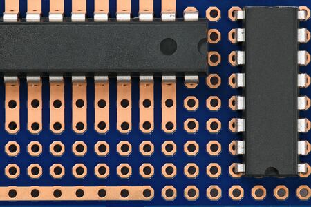 printed circuit board and microchip closeup - electronic component for digital equipment, concept...
