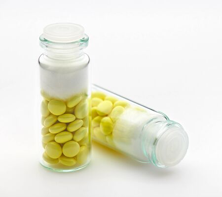 Valerian root extract, herbal pills, tablets in a glass bottle. Medicinal product for sedation,...