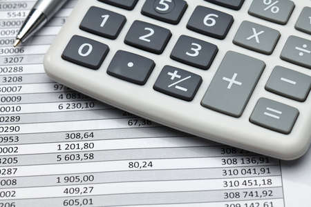 cash registers purchase receipt, calculator and financial reports, analysis and accounting, various...