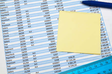 business office desk closeup - financial reports, analysis and accounting, set of documents, tables...