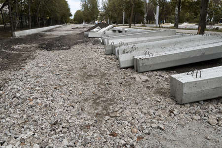 new concrete blocks and curbs for road construction