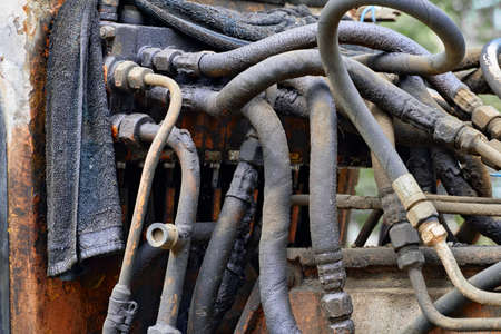 hydraulic hose close view of old tractor