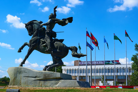 downtown of the city Tiraspol, Transnistria, Moldova - the monument to Commander Suvorov, state...
