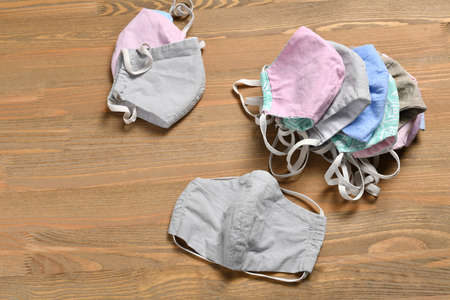 handmade protective face mask for respiratory protection against viruses, germs, covid or coronavirus, and other infectionsの写真素材