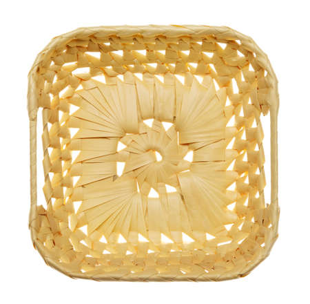 one square wicker fruit basket, detailed on a white background, a real photo of an isolated objectの写真素材