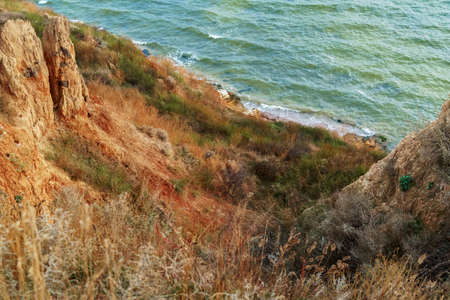 beautiful seascape, sea, waves, view from high hillsの写真素材