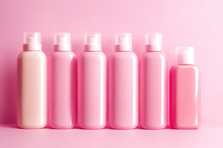 A perfume or a bottle for cosmetics on a pink background. Generative AI.の素材