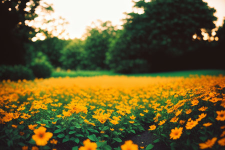 Flower garden, flowerbed, flowers close-up, landscaping, beautiful nature in summer. Generative AI.の素材