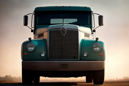 A vintage truck is driving on the road. Generative AI.の素材