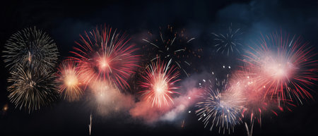 fireworks in night sky, holiday background, bright colorful lightsの素材