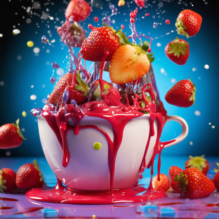 strawberries with creamy splashes, fresh and healthy foodの素材