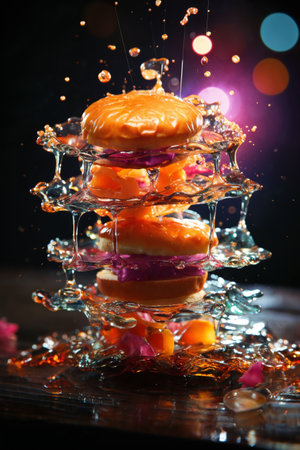 dessert with fruits, bun and cream on a pink background, delicious and sweet foodの素材