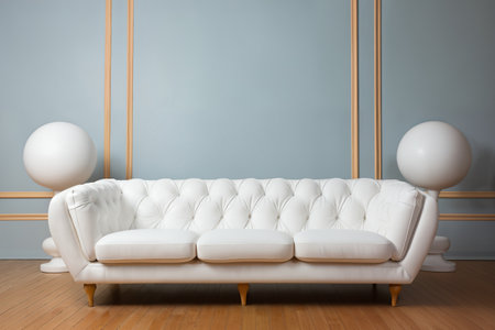 a white sofa, indoor, in front of empty wall backgroundの素材