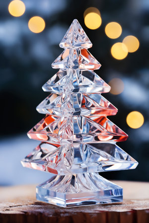 tiny Christmas tree made of glass as decoration for New Year holidays, forest, winter seasonの素材