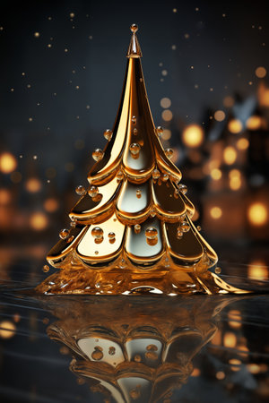 tiny Christmas tree made of golden glass as decoration for New Year holidays, winter seasonの素材
