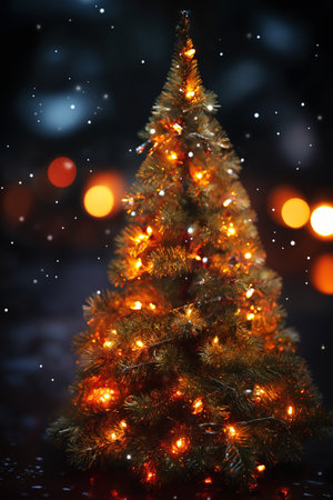 Christmas tree with decoration for New Year's holidays, forest, winter seasonの素材