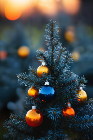 Christmas tree with decoration for New Year's holidays, forestの素材